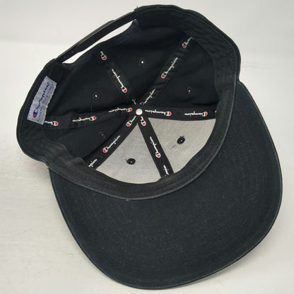 Champion Snapback Black One Size Embroidered Script Logo Flat Brim Cotton Hat