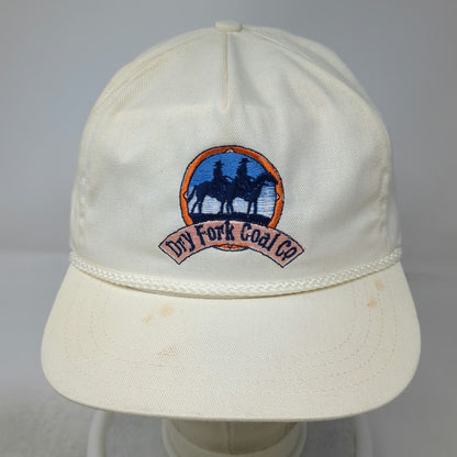 Jan-Mar Dry Fork Coal Co 5 Panel Beige Hat Horse Rider Rope USA Made Vintage