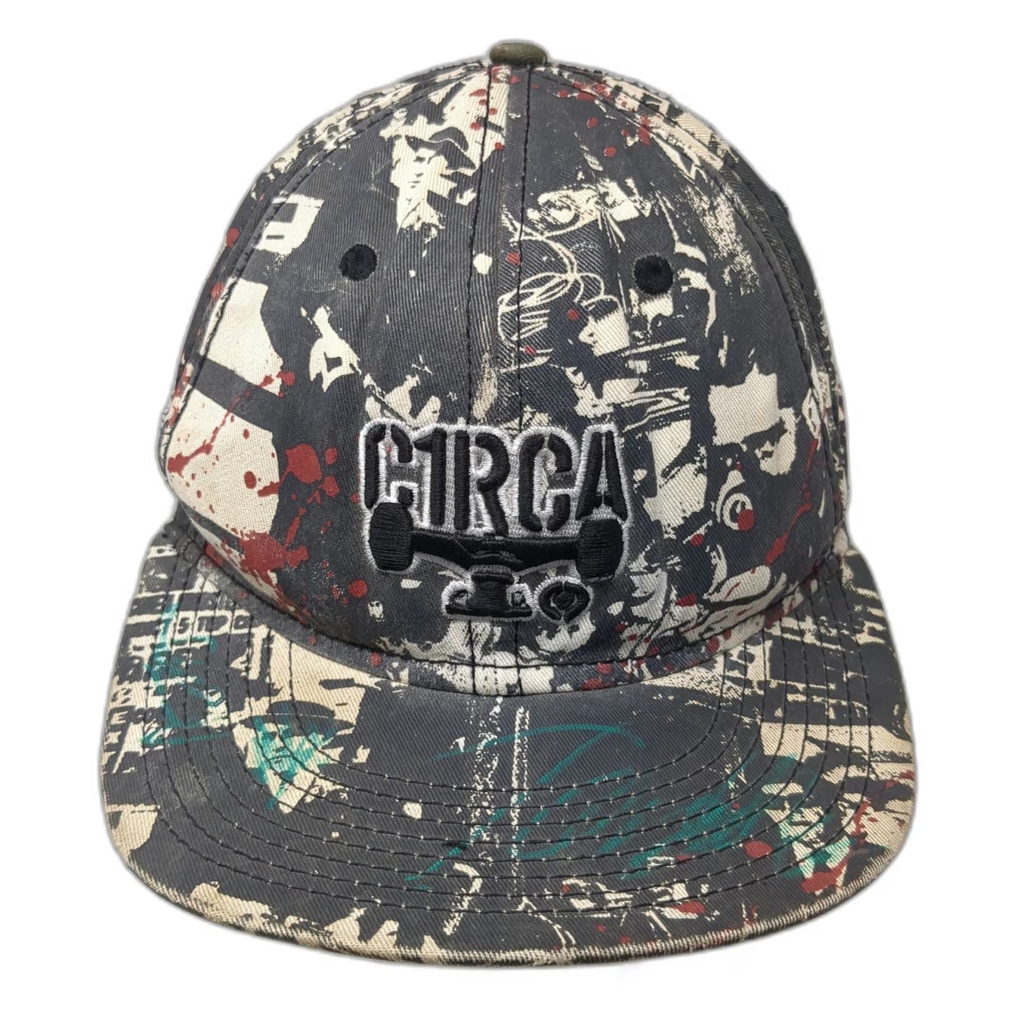 Circa Baseball Cap Black Collage Skateboard Truck Graphic Fitted Hat Size 7 1/4