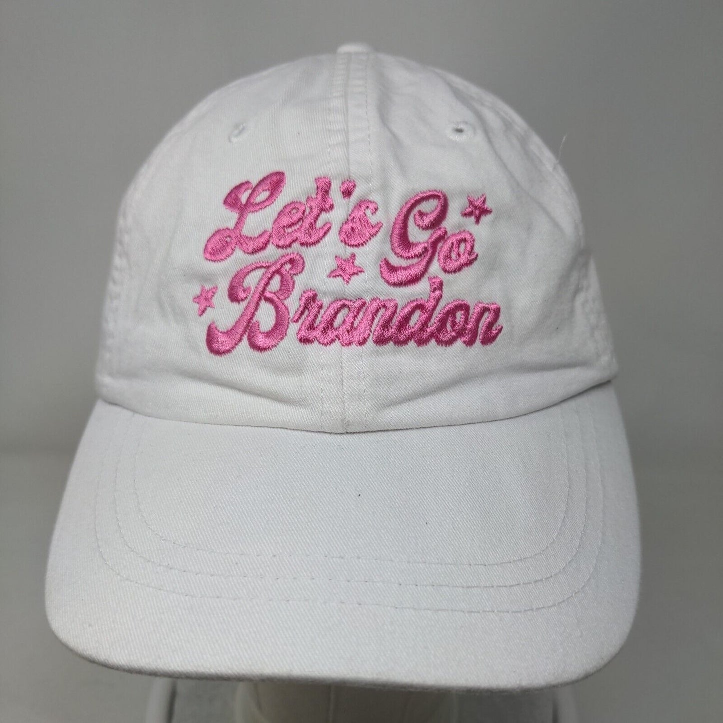 Let's Go Brandon Slideback Hat White One Size Embroidered Leather Strap