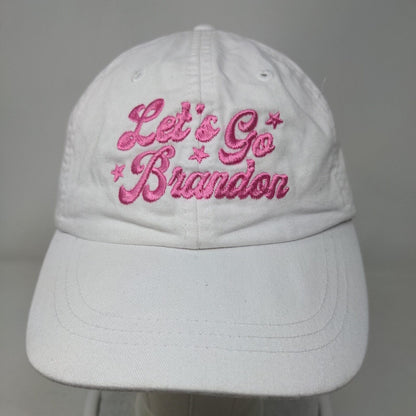 Let's Go Brandon Slideback Hat White One Size Embroidered Leather Strap