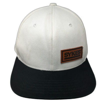 Sykes Snapback Hat White Black One Size Flat Brim Logo Patch Two Tone Cotton