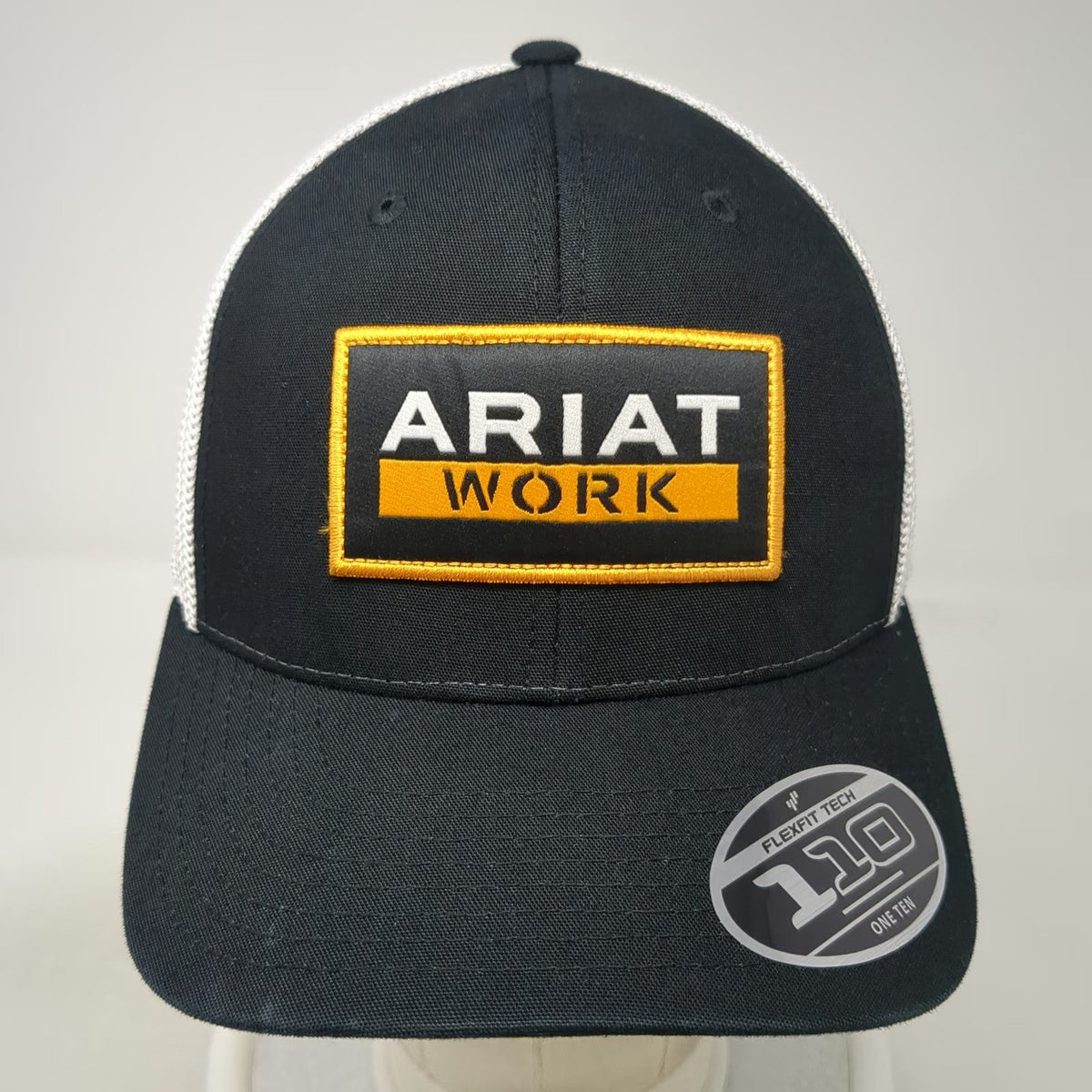 Ariat Trucker Hat Black White Yellow One Size Mesh Snapback Work Logo Patch