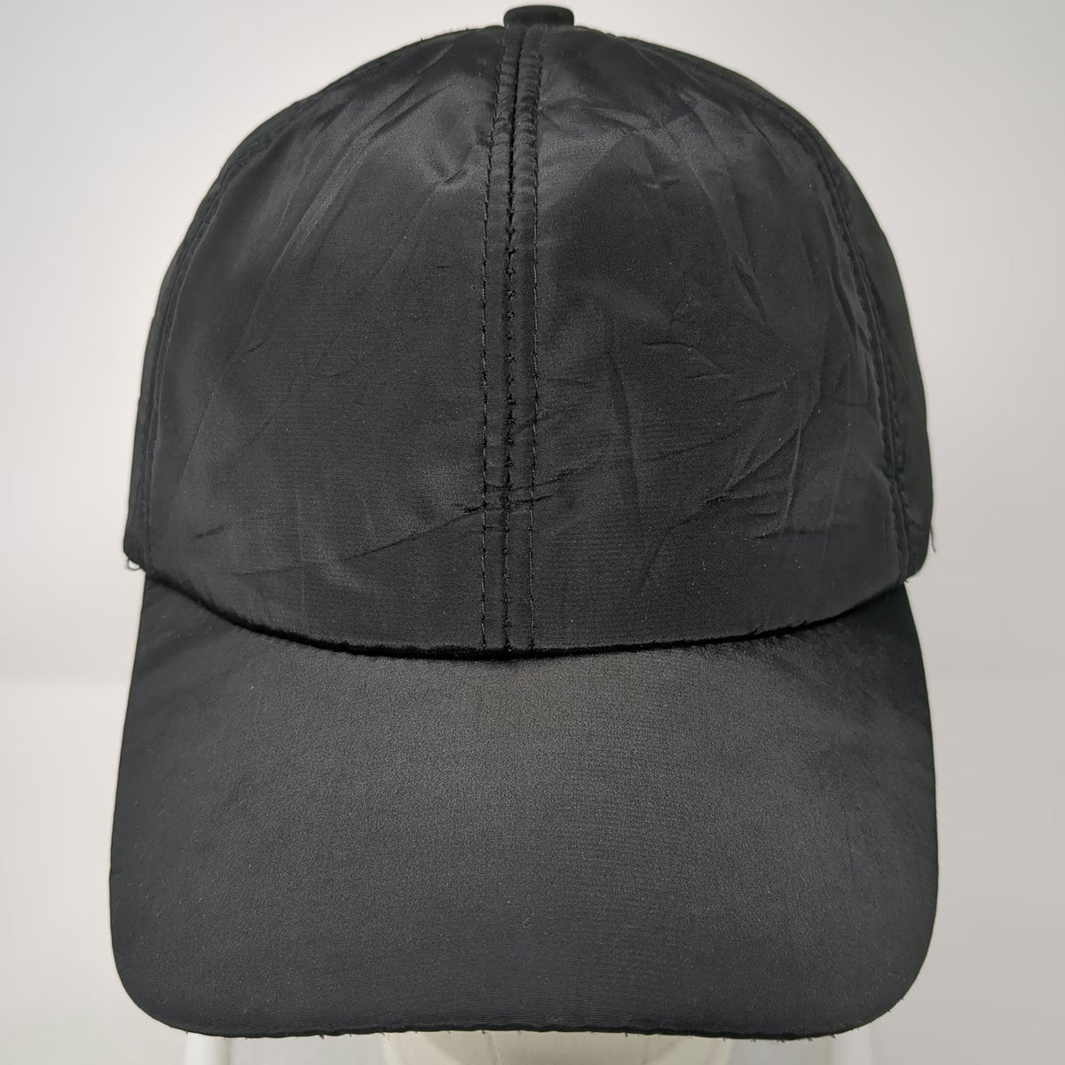 Black One Size Baseball Cap Ear Flaps Fleece Lined Quilted Nylon Slideback Hat