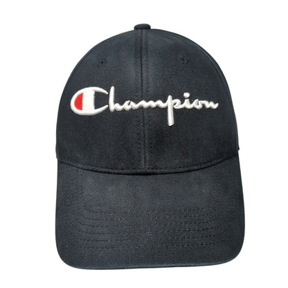 Champion Slideback Hat Black One Size Adjustable Embroidered 6 Panel Cotton