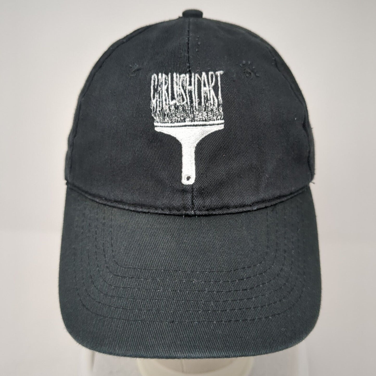 Unbranded Strapback Hat Black One Size Embroidered Logo Brush 6 Panel