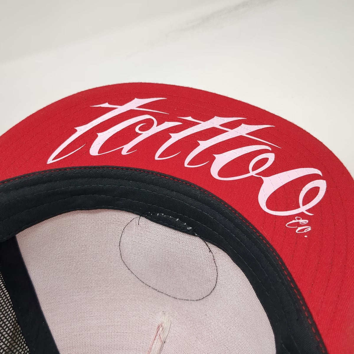 Trucker Hat Red One Size Star Logo Underbrim Graphic Snapback Mesh
