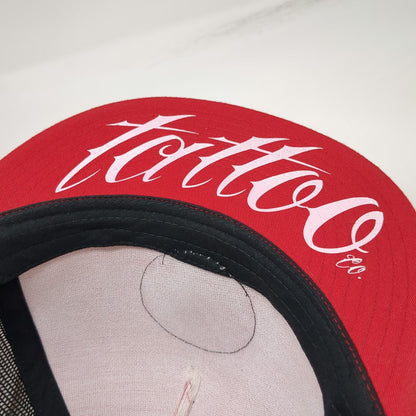 Trucker Hat Red One Size Star Logo Underbrim Graphic Snapback Mesh