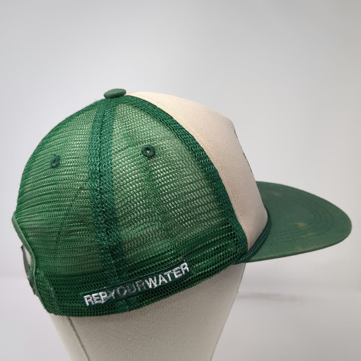RepYourWater Trucker Hat Green One Size Bear Fish Graphic Mesh Rope Snapback