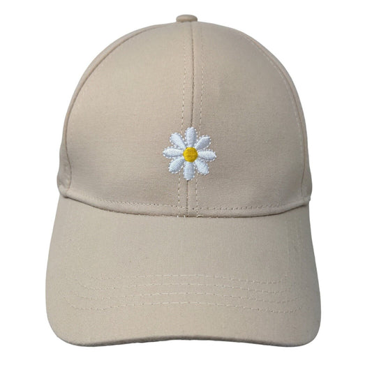 Unbranded Women's Slideback Hat Tan Adjustable Embroidered Flower Logo Cotton