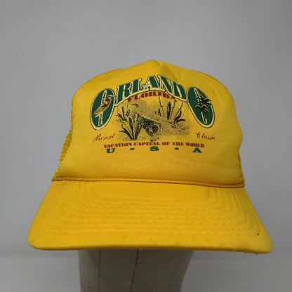 Orlando Florida Men's Snapback Mesh Back Trucker Hat Yellow Adjustable Vintage