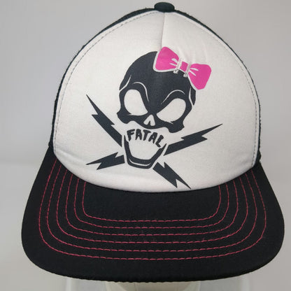 Fatal Trucker Hat Black One Size Skull Pink Bow Lightning Bolts Snapback