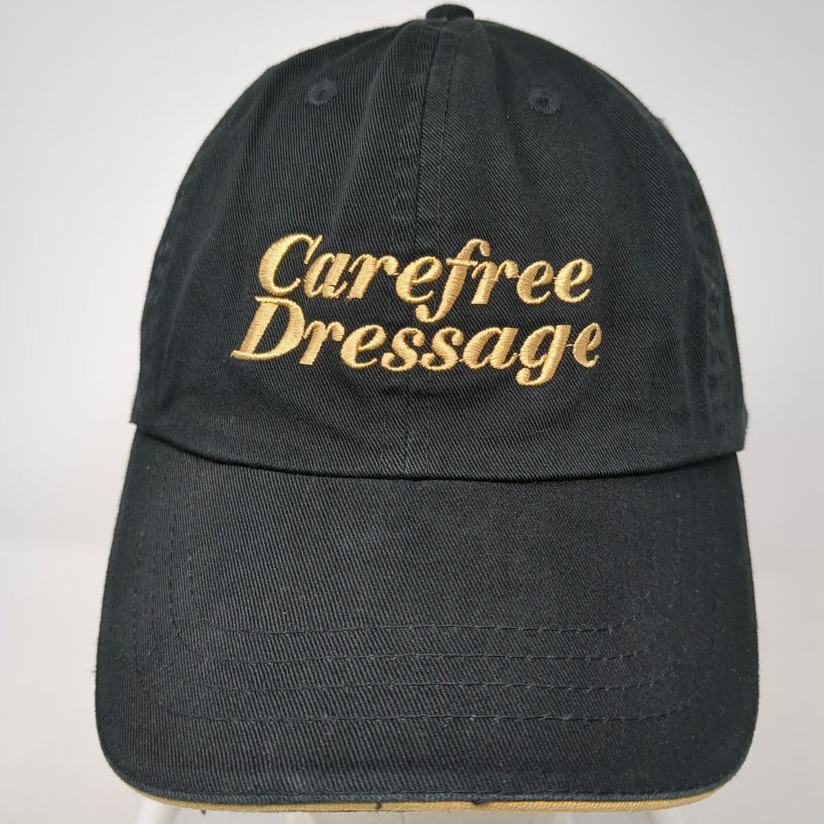 Carefree Dressage Baseball Cap Black One Size Hat Gold Adjustable Slideback Bill