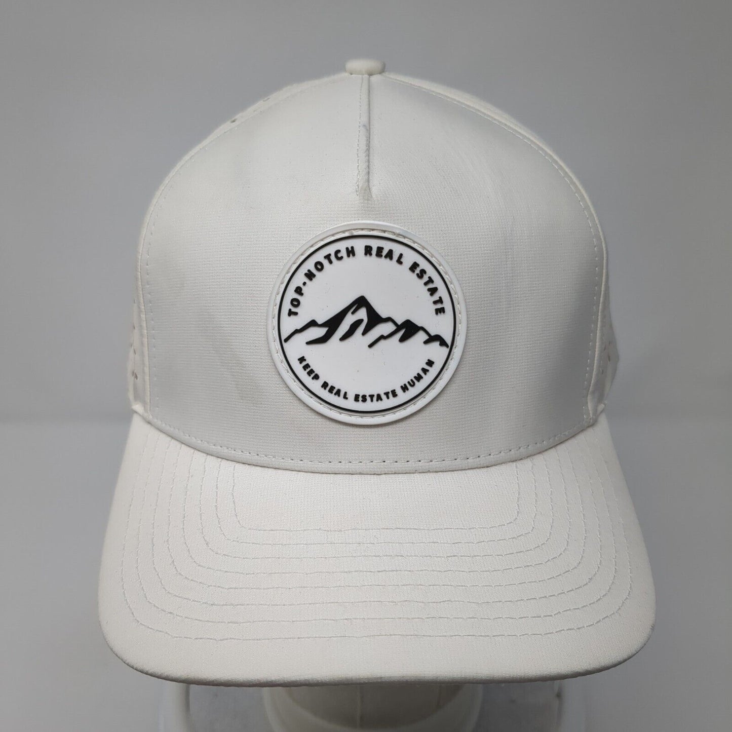 Top Notch Real Estate Snapback Hat White Cream Adjustable Zipped Black Hawk
