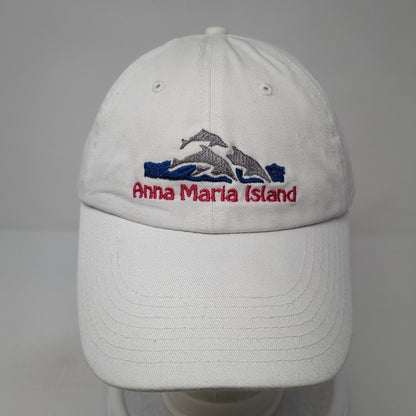 Anna Maria Island Strapback Baseball Cap White One Size Adjustable Embroidered