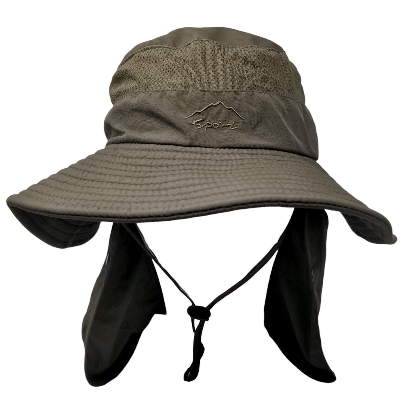 Sport Sun Hat Bucket Hat Green One Size Embroidered Ear Flaps Wide Brim Nylon