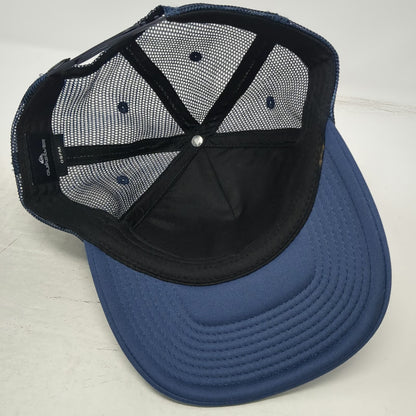 Quiksilver Trucker Hat Blue One Size Striped Mountain Wave Logo Mesh Snapback