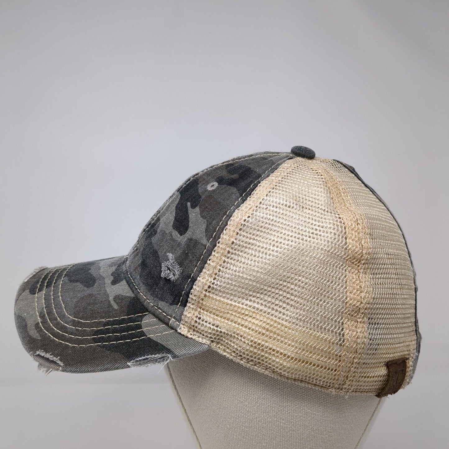 C.C Ponyback Strapback Trucker Hat Camouflage One Size Adjustable Distressed