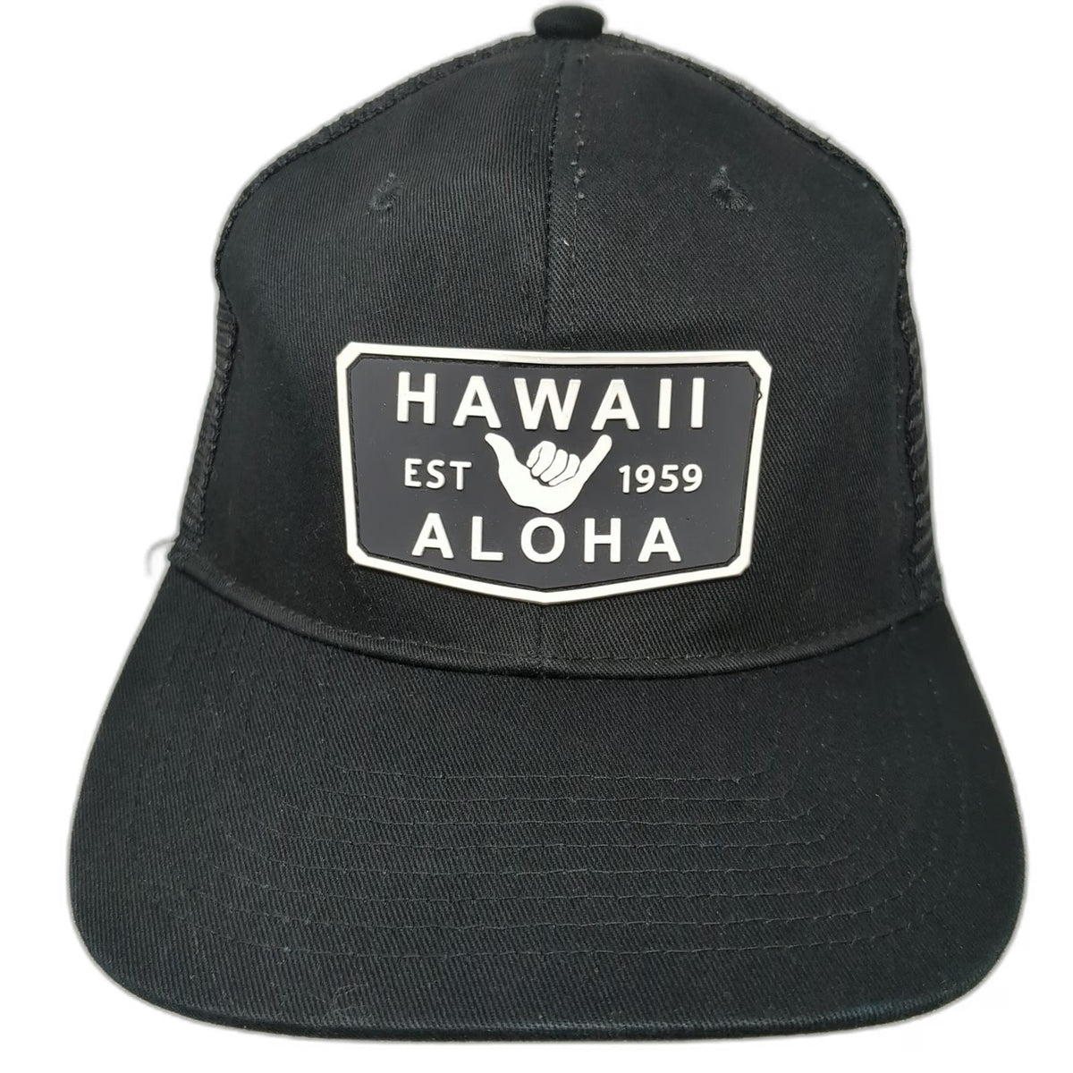 Island Crew Hawaii Trucker Hat Black White One Size Shaka Aloha Patch Mesh