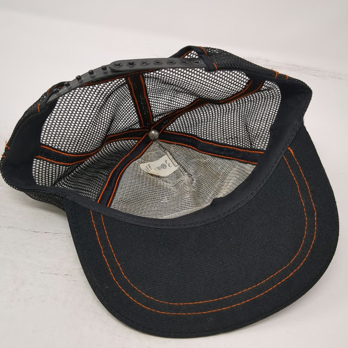Harley-Davidson Trucker Hat Black Mesh Back Snapback Made in USA Orange Vintage