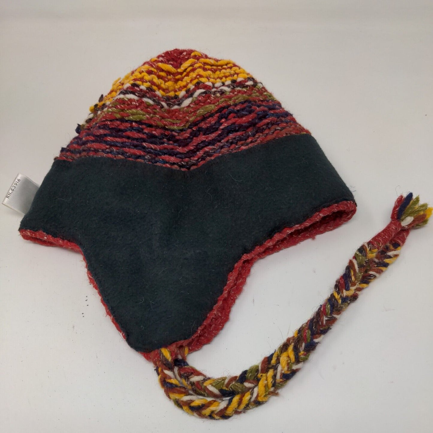 Artesanias Inc Men's Knit Beanie Trapper Hat Multicolor Wool Blend Made Ecuador