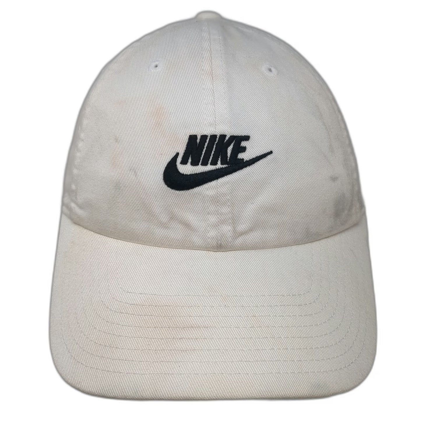 Nike Baseball Cap White M Black Logo Slideback Cotton 6 Panel Swoosh Sport Hat