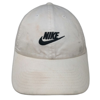 Nike Baseball Cap White M Black Logo Slideback Cotton 6 Panel Swoosh Sport Hat