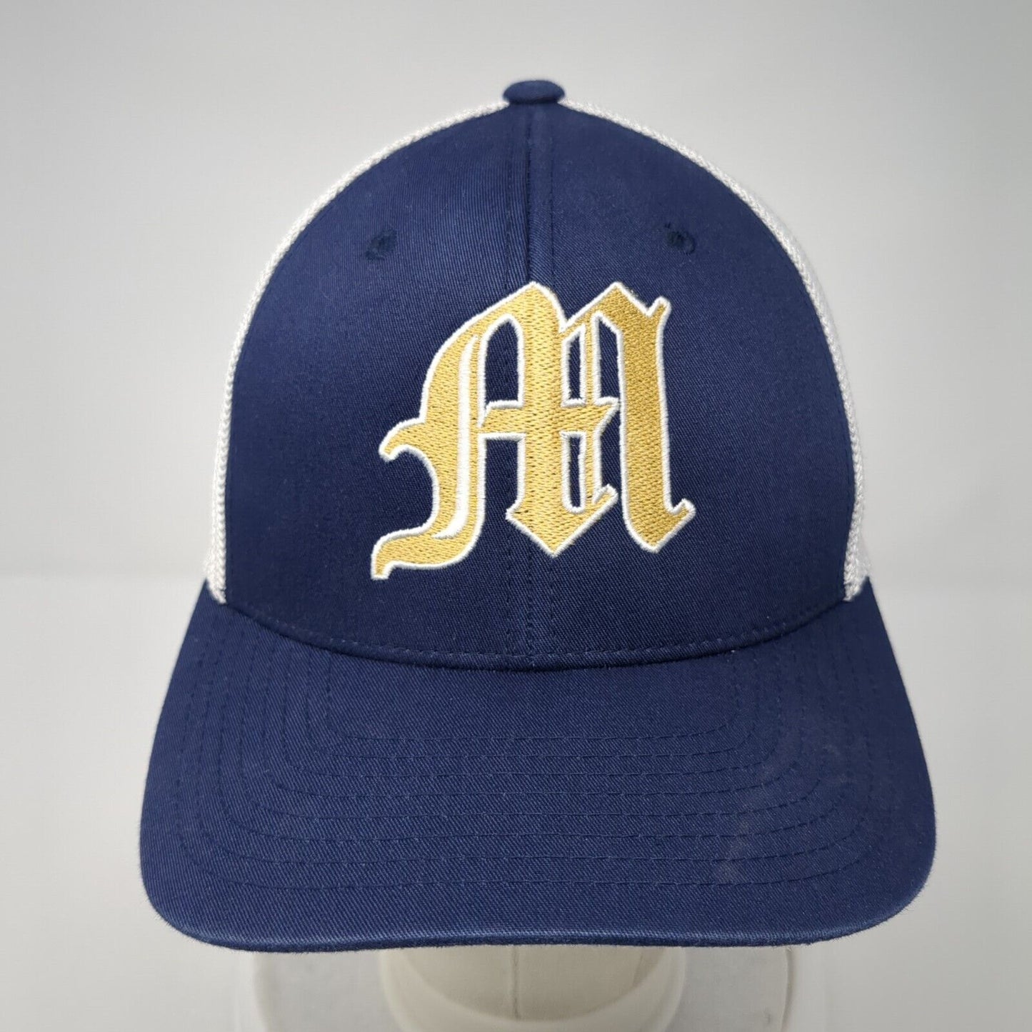 Port Authority Fitted Trucker Hat Blue S/M Flexfit Embroidered Mesh Back