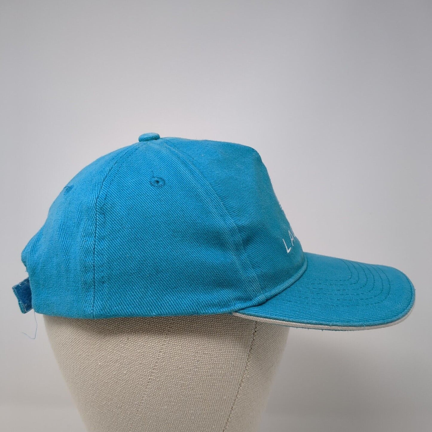 Lagoon Strapback Hat Blue One Size Adjustable Embroidered Vented Holes 6 Panel