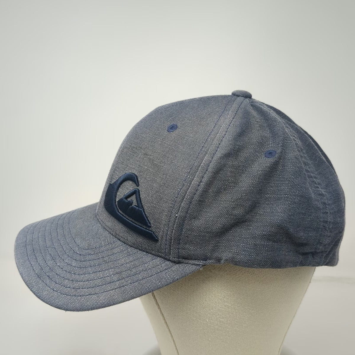 Quiksilver Baseball Cap Blue XL Flexfit Linen Blend Embroidered Logo Stretch Hat