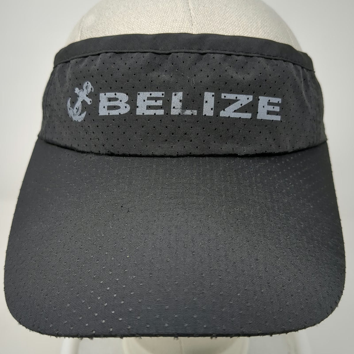 Black Visor One Size Belize Anchor Perforated Polyester Adjustable Slideback Hat