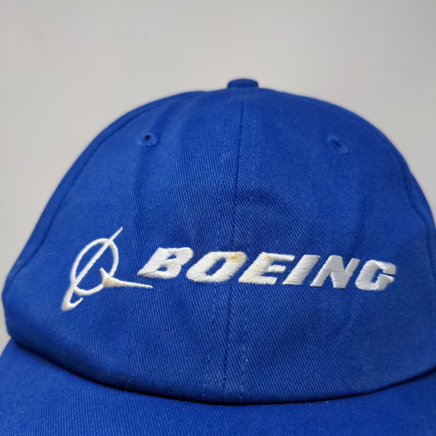 Boeing Men's Slideback Hat Blue Adjustable Embroidered Logo 100% Cotton