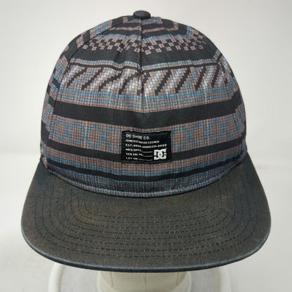 DC Shoe Co 5 Panel Black Hat One Size Geometric Pattern Snapback Flat Brim