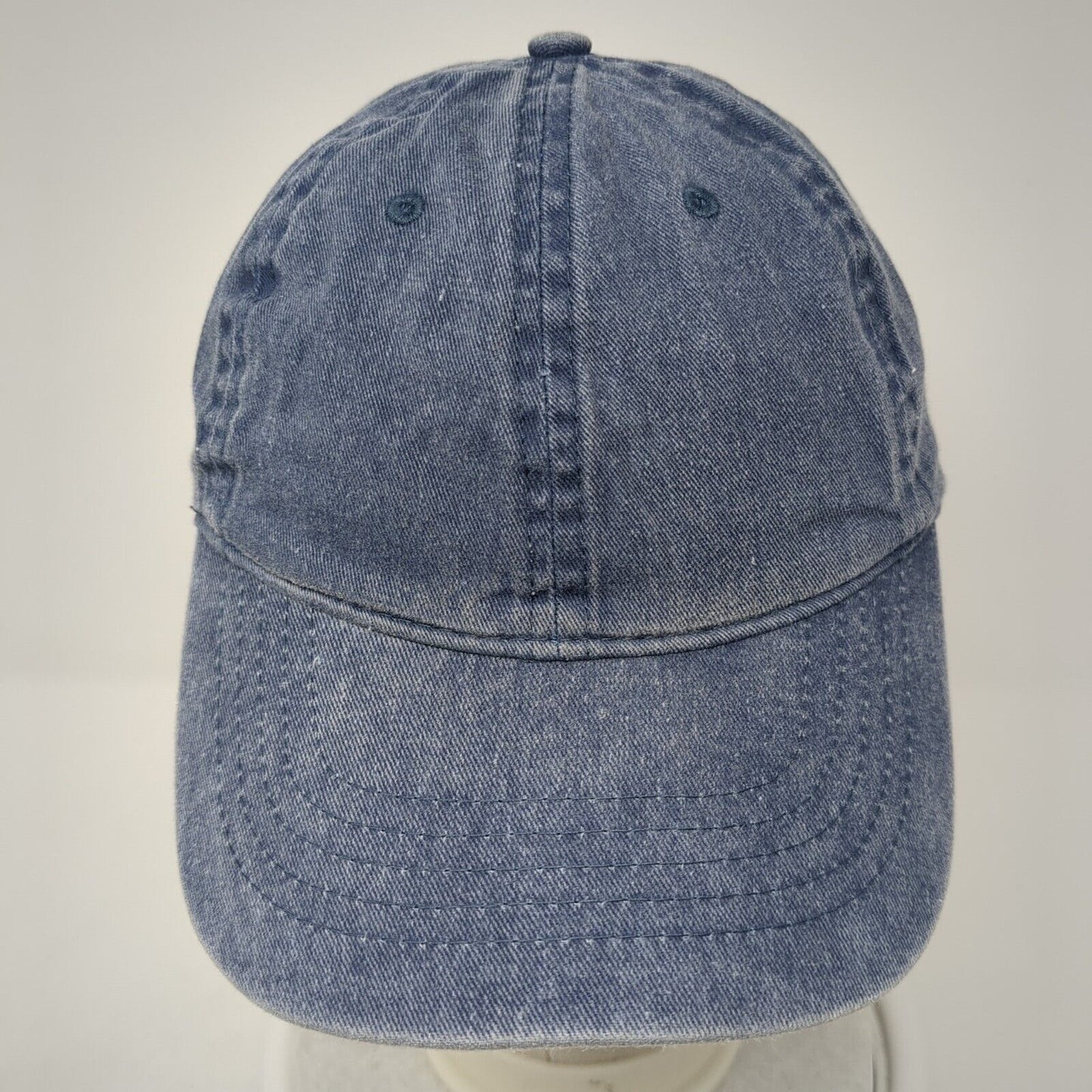 Unbranded Strapback Hat Blue OS Adjustable Vented Holes 6 Panel Denim Blank