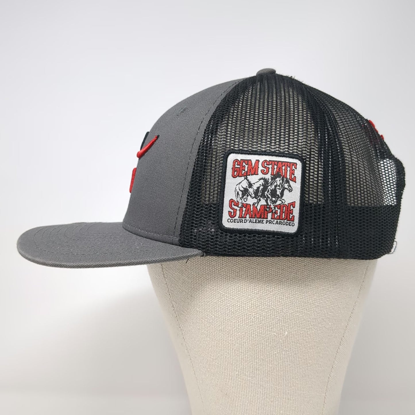 Spin'Em Trucker Hat Gray One Size Gem State Stampede Idaho Rodeo Mesh Back