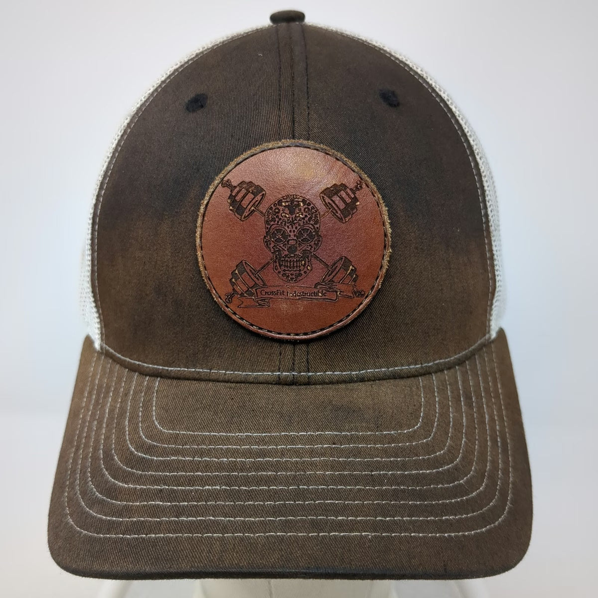 Richardson Trucker Hat Brown One Size CrossFit Indestructible Leather Patch Mesh