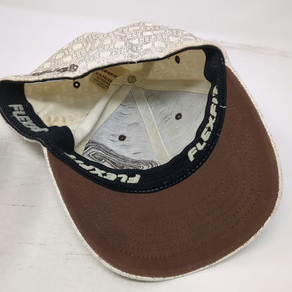 Billabong Baseball Cap Brown White One Size Flexfit All Over Print Wave Logo Hat