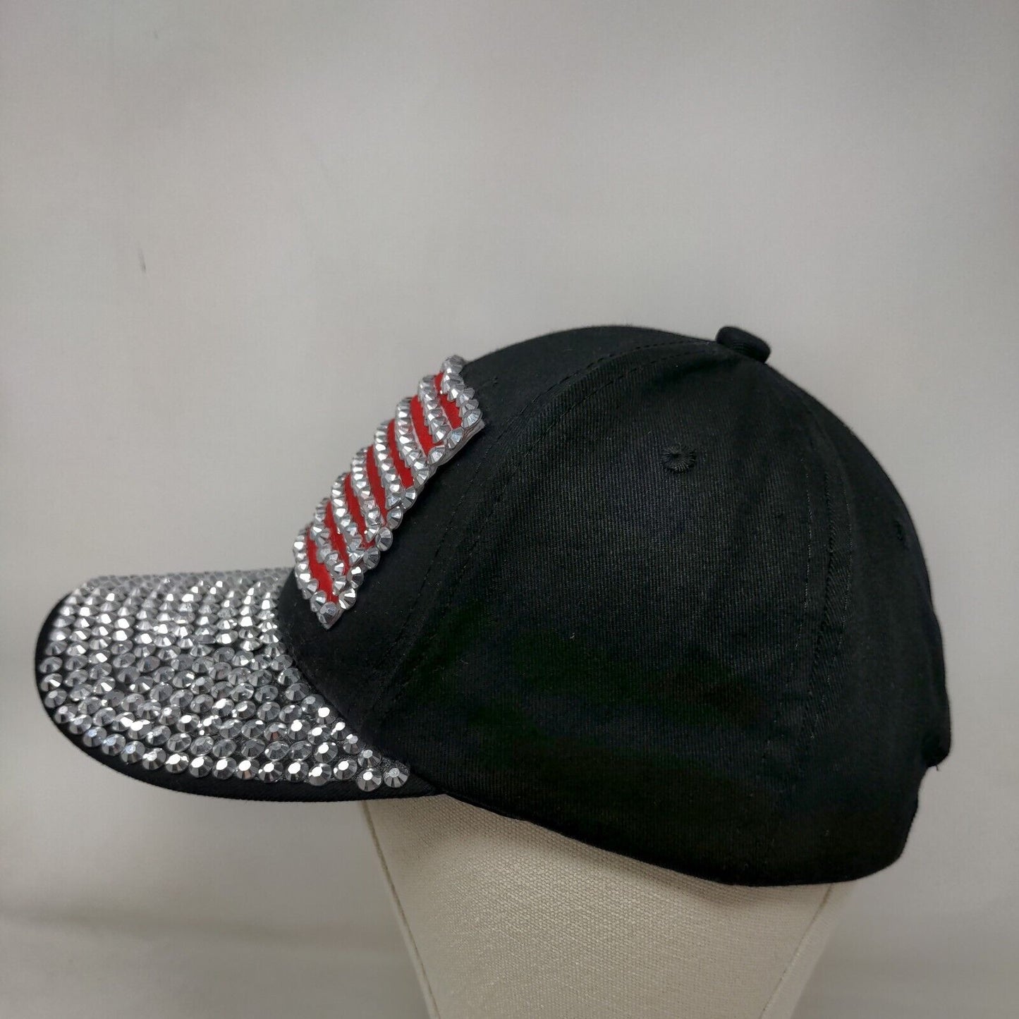 Unbranded Women's Slideback Patriotic Hat Black Rhinestones Bling Shiny