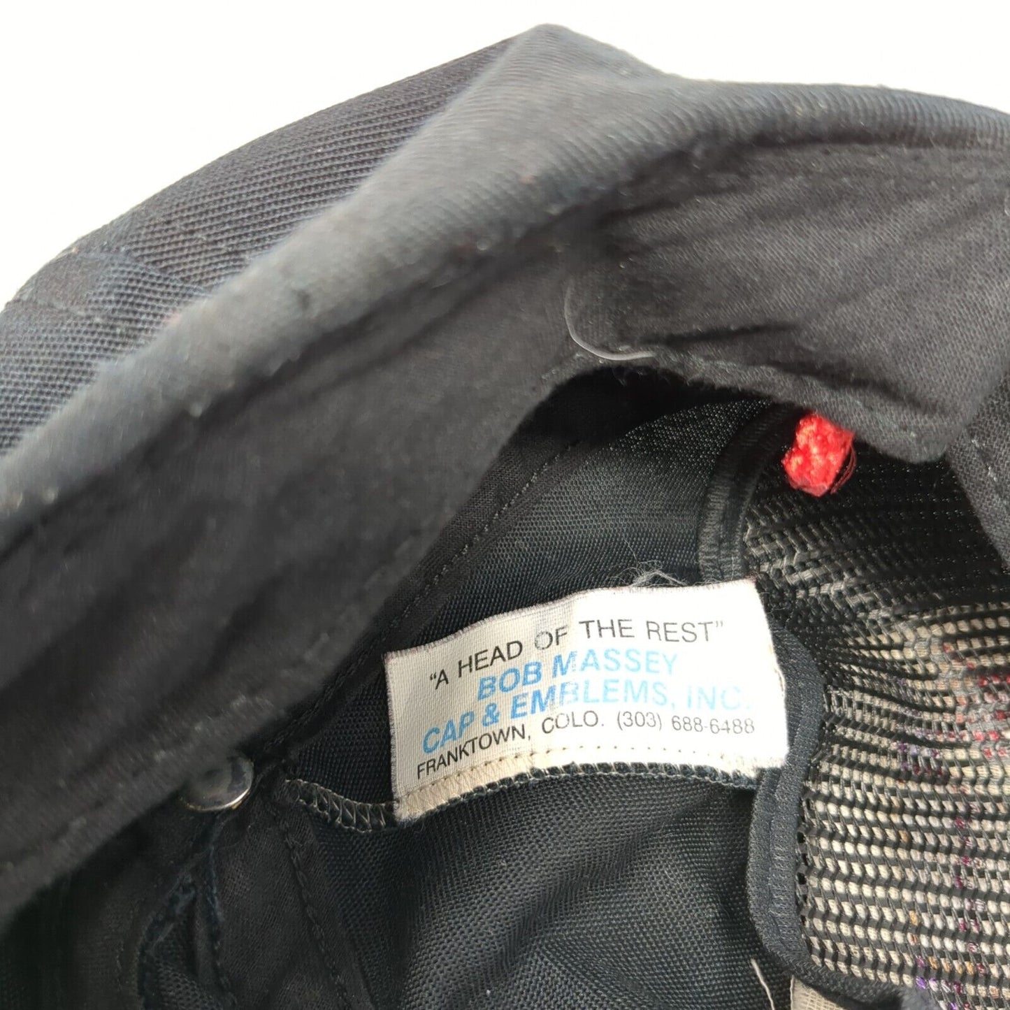 Vintage Bob Massey Tie Back Trucker Hat Black Southwest Pattern USA Skull