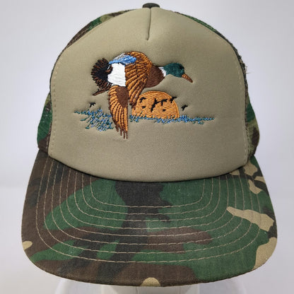 Speedway Trucker Hat Green One Size Mesh Back Camo Embroidered Mallard Duck Sun