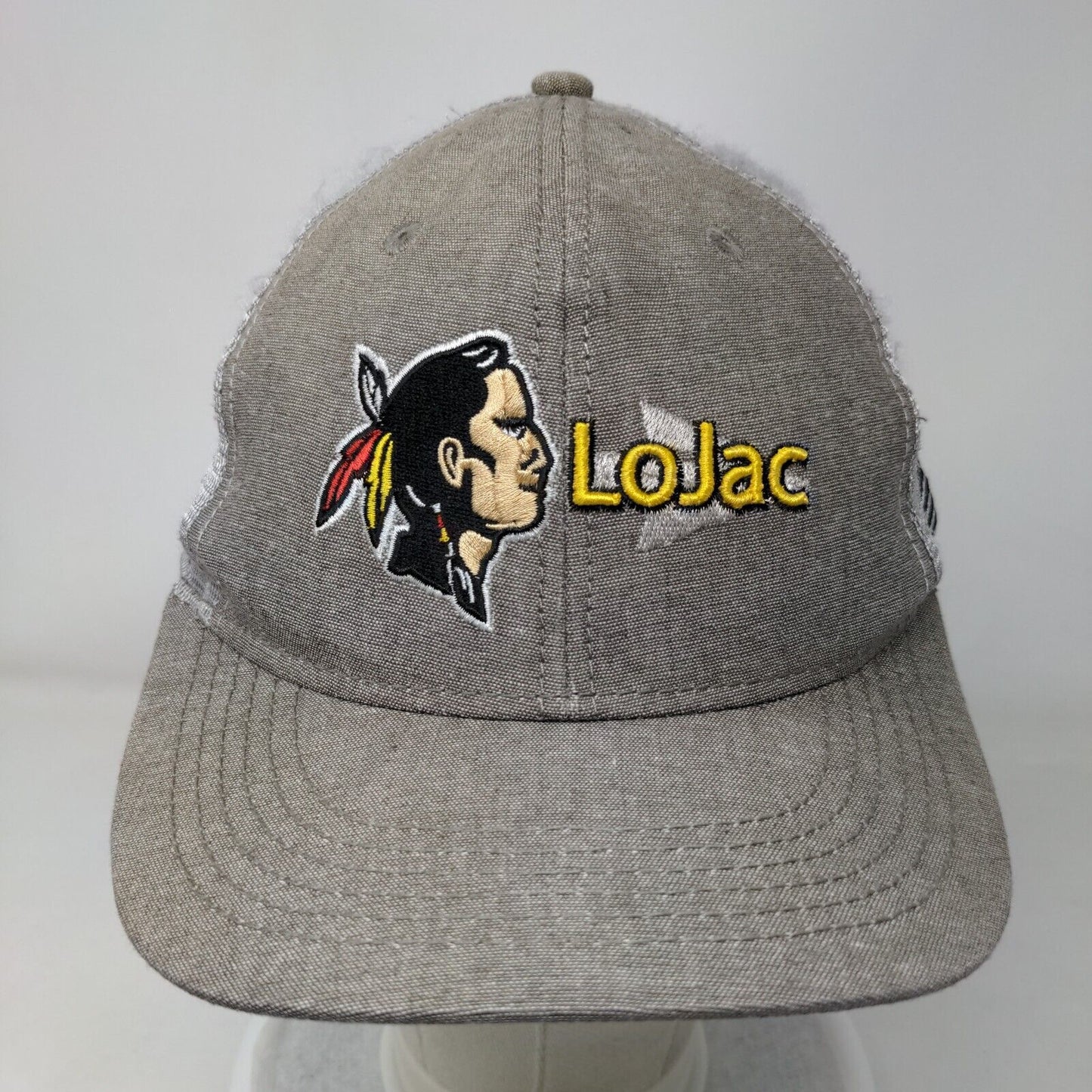 LoJac Snapback Mesh Back Trucker Hat Gray One Size Embroidered 6 Panel