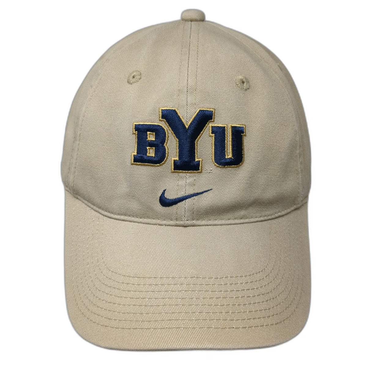 BYU Cougars NCAA Nike Hat Beige Blue Gold OSFM Underbrim Slideback Embroidered