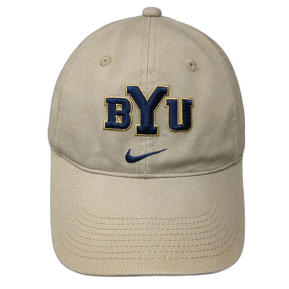 BYU Cougars NCAA Nike Hat Beige Blue Gold OSFM Underbrim Slideback Embroidered