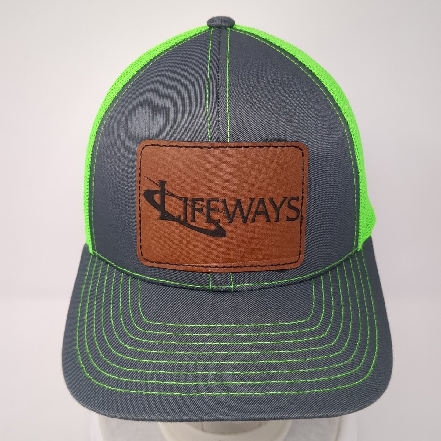 Lifeways Leather Patch Snapback Trucker Hat Multi One Size Mesh Back