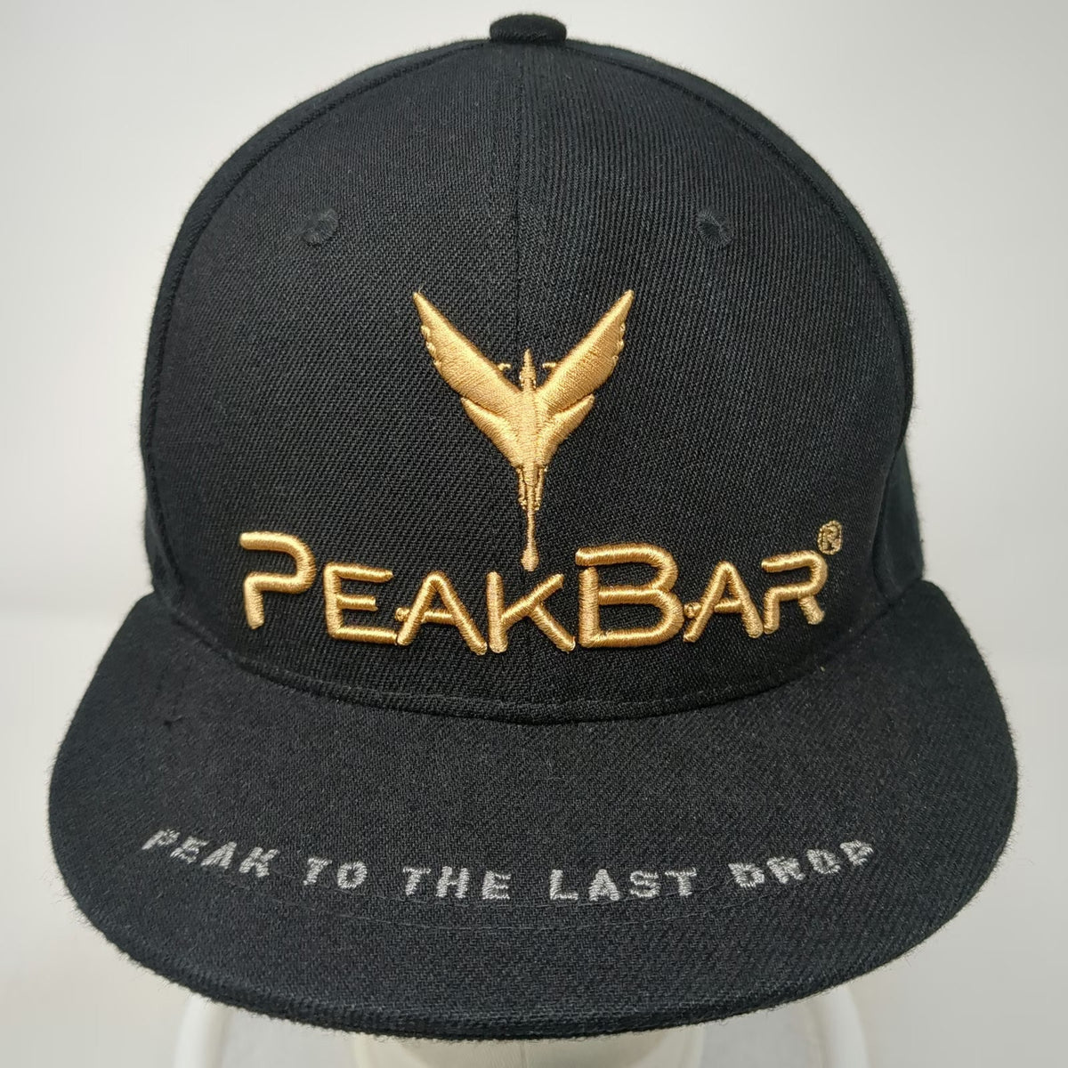 PeakBar Snapback Hat Black One Size Gold Silver Logo Flat Brim Peak Last Drop