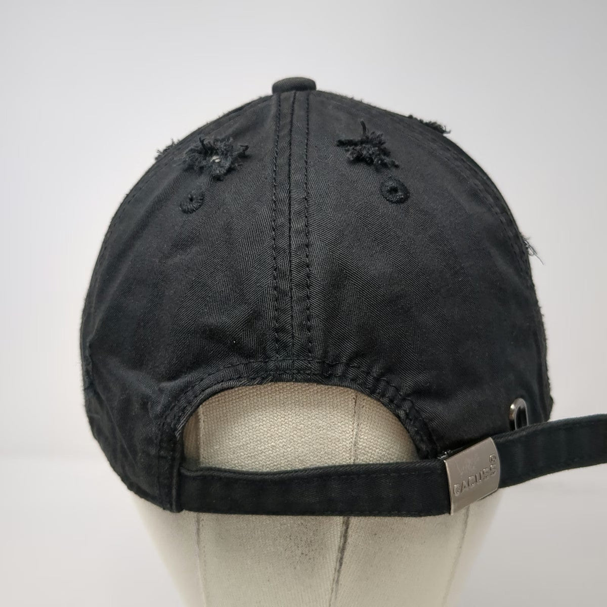 Cacuss Baseball Cap Black One Size Distressed Ripped Frayed Cotton Slideback Hat