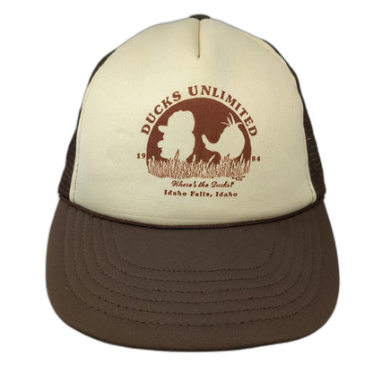 Ducks Unlimited Trucker Hat Brown Vintage Idaho Falls 1984 Mesh Snapback Rope