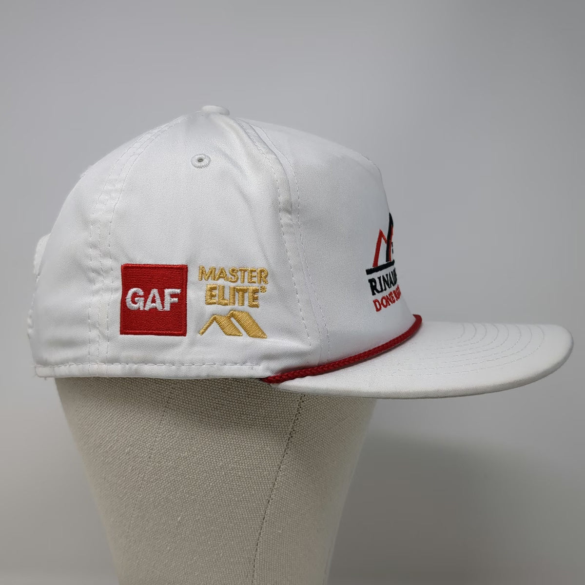 Imperial 5 Panel White One Size Hat Rope Rinaldi Roofing GAF Master Elite Flag