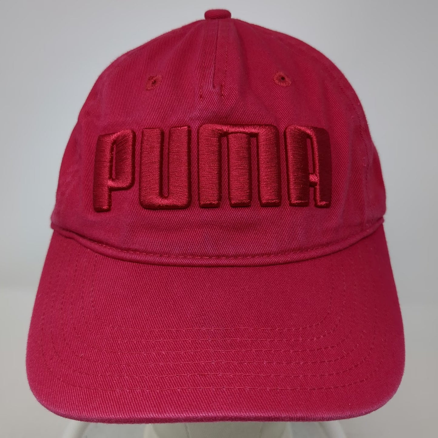 Puma Baseball Cap Red One Size Raised Embroidery Slideback Logo Hat Cotton