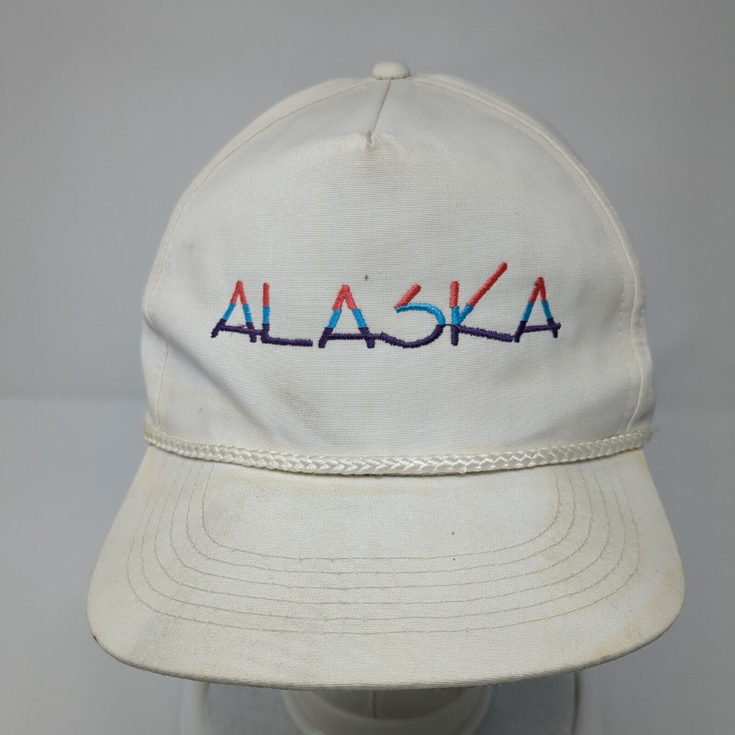 Alaska Snapback Hat White Cream OS Adjustable Embroidered Rope Triangle Headwear